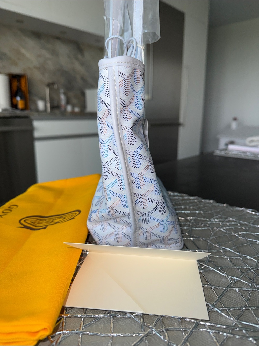 Limited edition Goyard Mini Tote in Light Blue and White - Picture 8 of 12